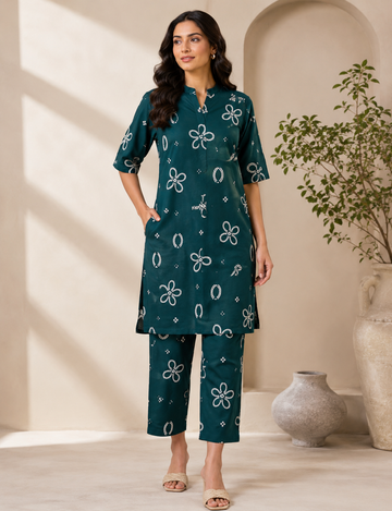 Women's Premium Cotton Floral Printed Co-ord Set