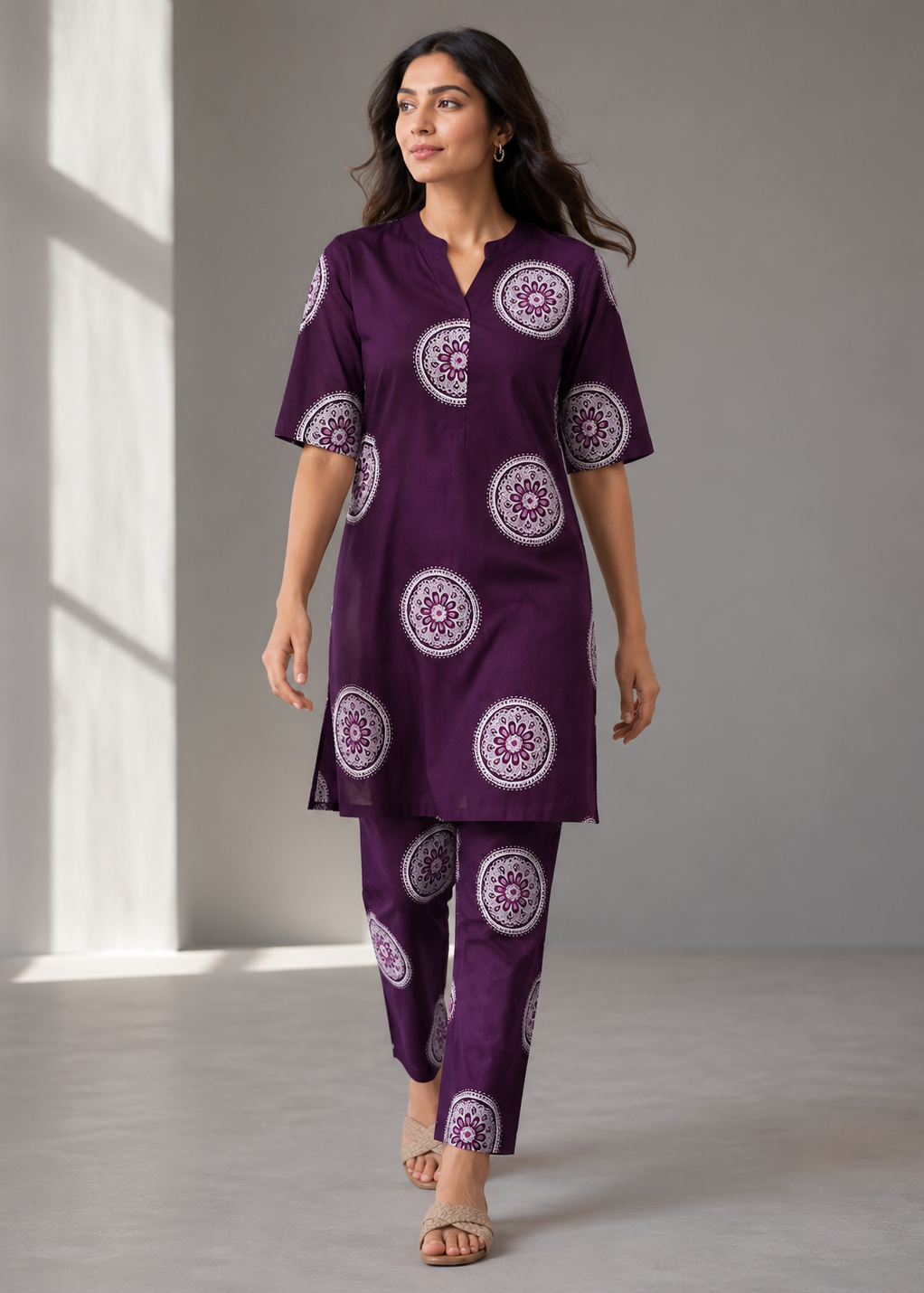 Women's Purple Cotton Printed Co-Ord Set