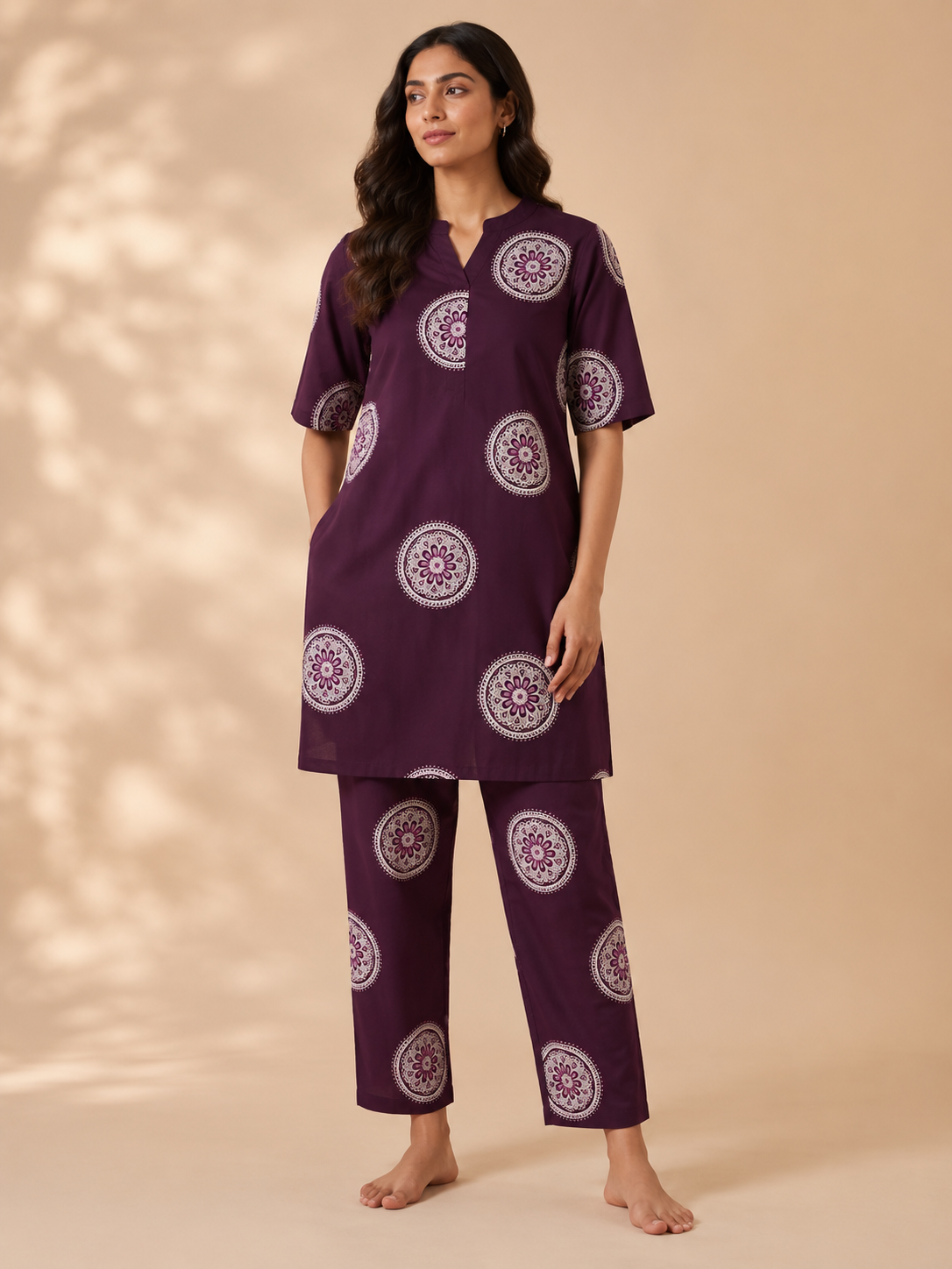 Women's Purple Cotton Printed Co-Ord Set