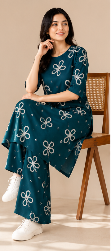 Women's Premium Cotton Floral Printed Co-ord Set