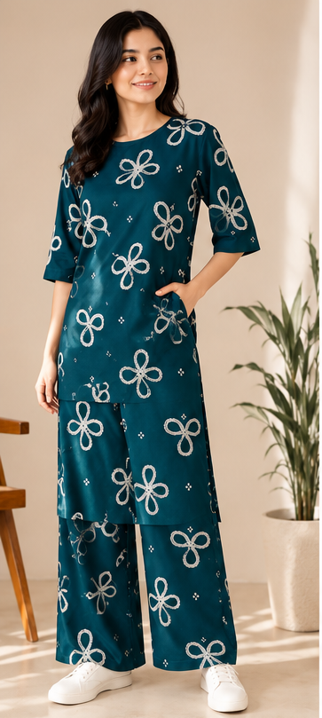 Women's Premium Cotton Floral Printed Co-ord Set