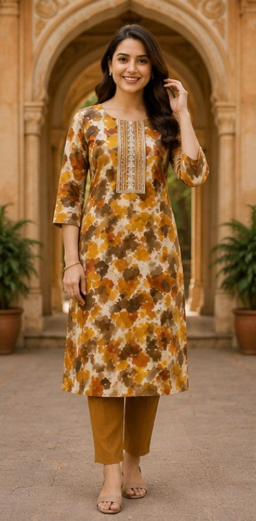 Autumn Bloom Soft Cotton Printed Kurta