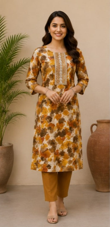 Autumn Bloom Soft Cotton Printed Kurta