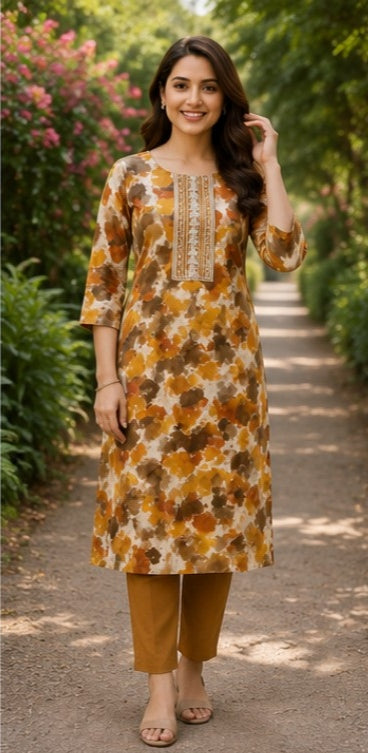 Autumn Bloom Soft Cotton Printed Kurta