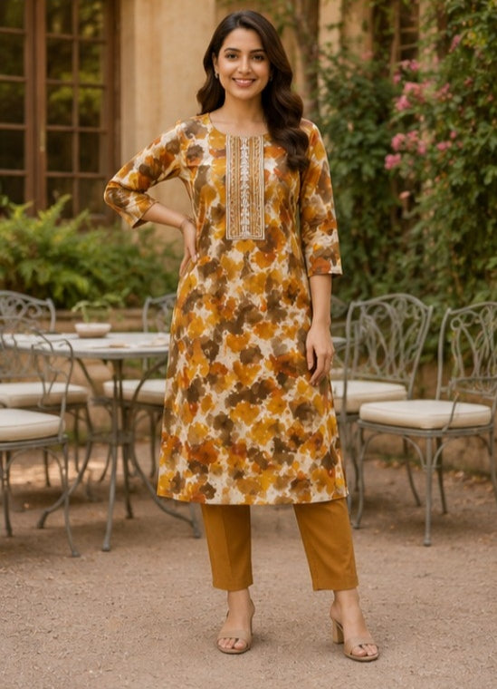 Autumn Bloom Soft Cotton Printed Kurta