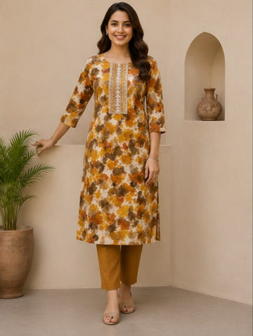 Autumn Bloom Soft Cotton Printed Kurta