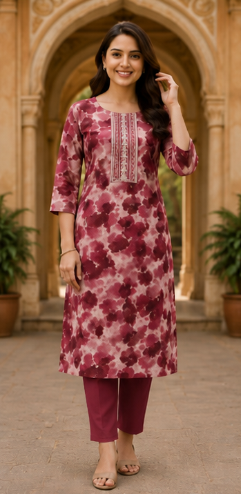 Rose Bloom Soft Cotton Printed Kurta