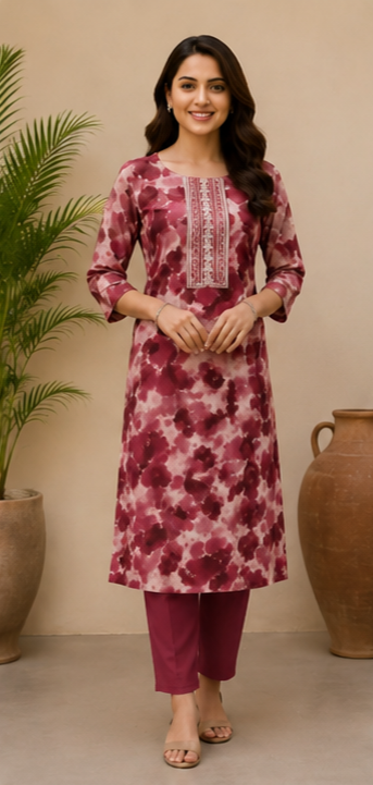 Rose Bloom Soft Cotton Printed Kurta