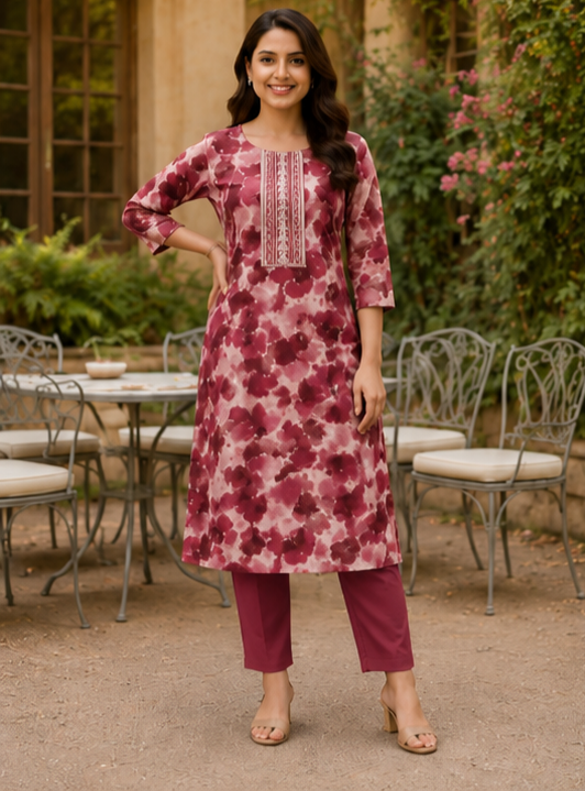 Rose Bloom Soft Cotton Printed Kurta
