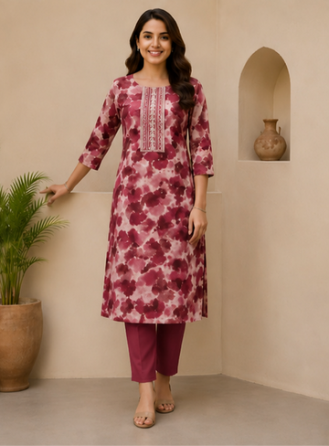 Rose Bloom Soft Cotton Printed Kurta