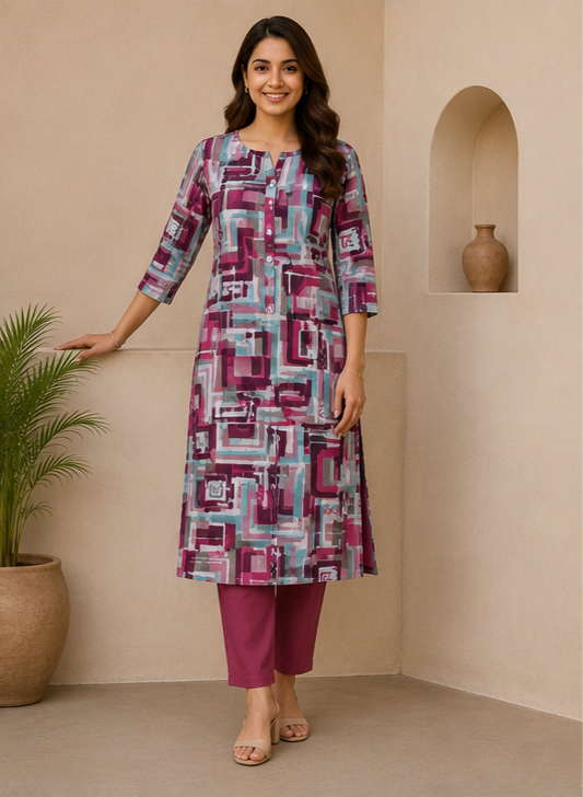Modern Mosaic Soft Cotton Printed Kurta