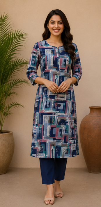 Indigo Fusion Soft Cotton Printed Kurta
