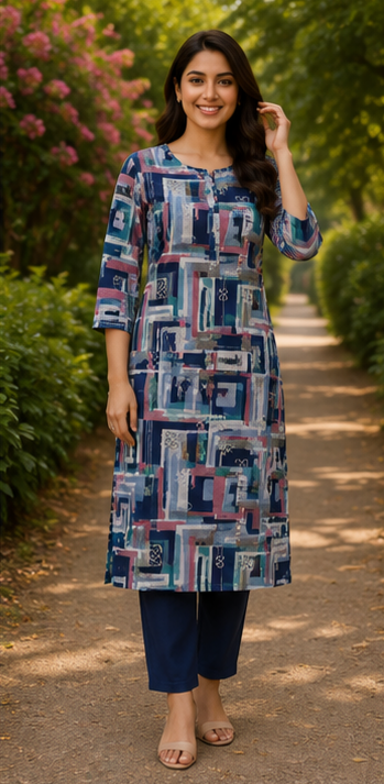 Indigo Fusion Soft Cotton Printed Kurta