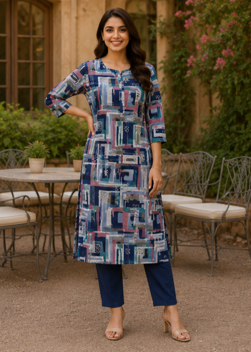 Indigo Fusion Soft Cotton Printed Kurta