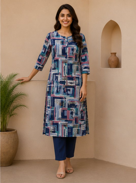 Indigo Fusion Soft Cotton Printed Kurta