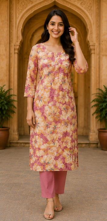 Sunset Blossom Soft Cotton Printed Kurta