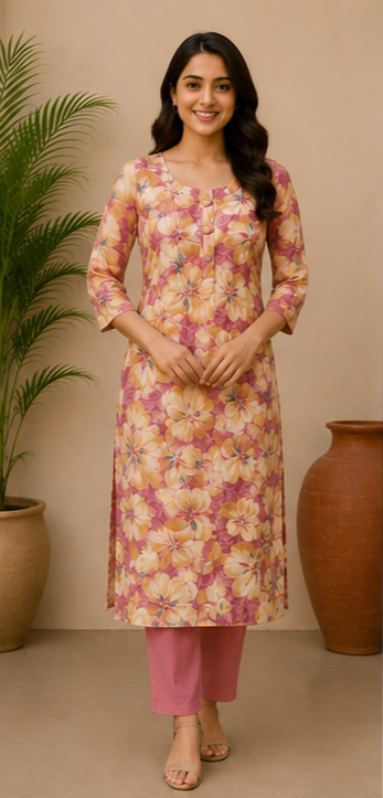 Sunset Blossom Soft Cotton Printed Kurta
