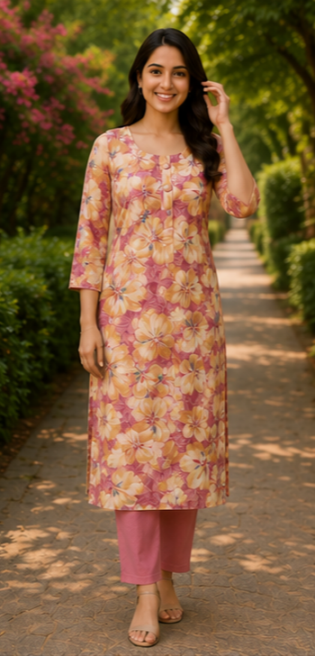 Sunset Blossom Soft Cotton Printed Kurta