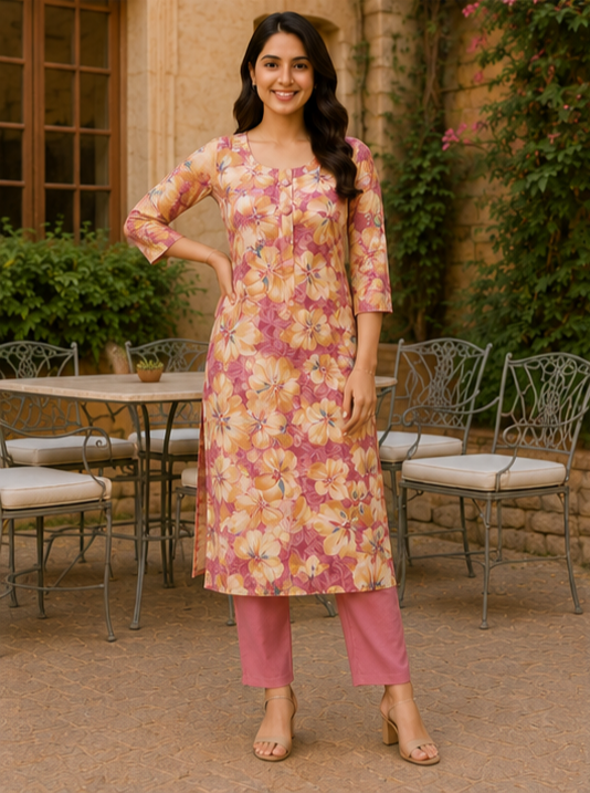Sunset Blossom Soft Cotton Printed Kurta
