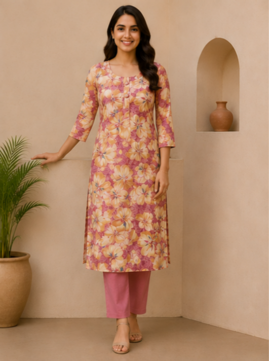 Sunset Blossom Soft Cotton Printed Kurta